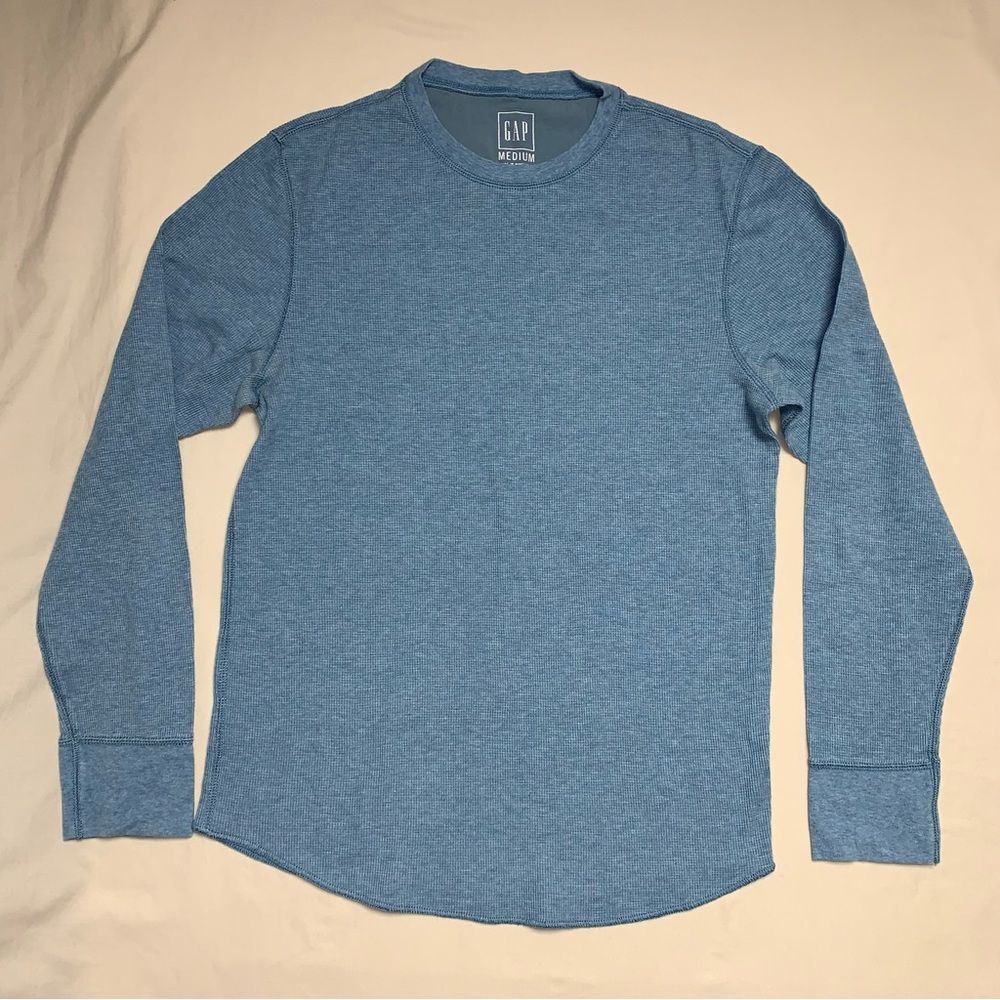 GAP Blue Textured Long Sleeve Shirt Men’s Medium Waffle Weave Top Winter Flannel